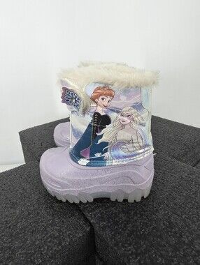 Disney Frozen Toddler Girls Light-Up Winter Snow Boots Purple Iridescent Size 7